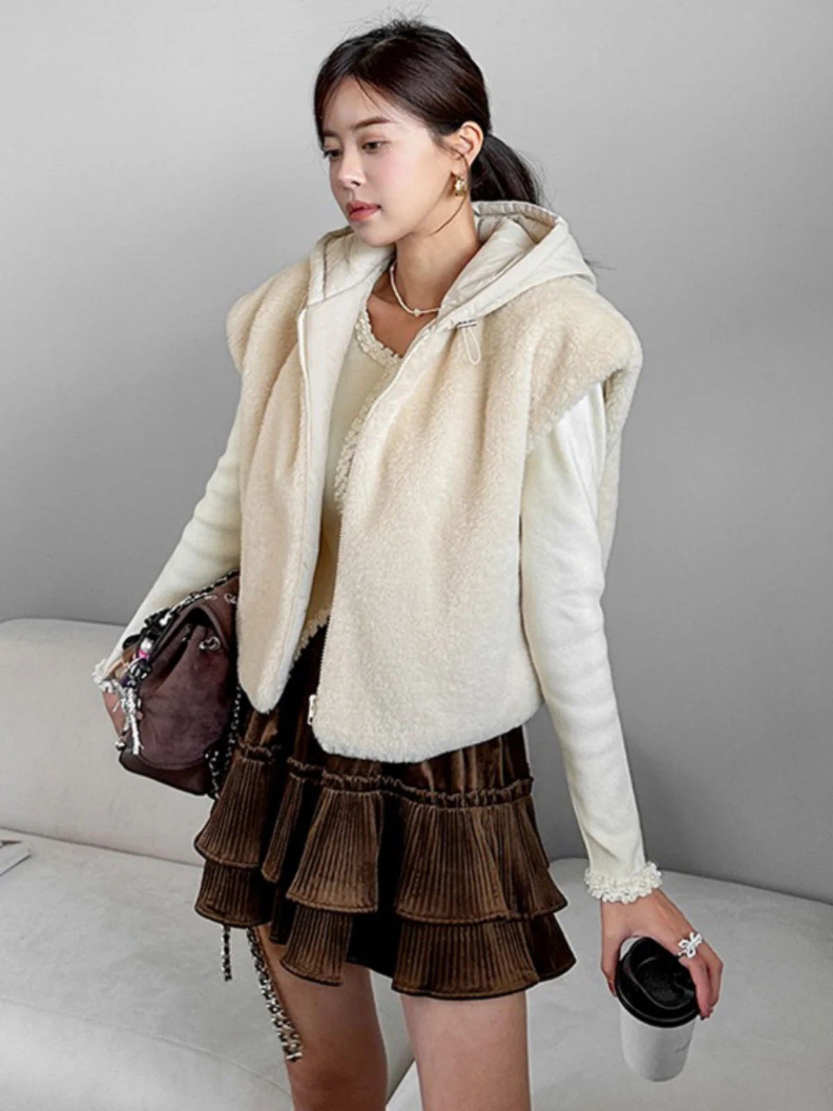 Ceco de Piel de Cordero de Doble Cara para Mujer, Abrigo de Invierno con Capucha de Aodón, Estilo Coreano, Top Moderno, ...