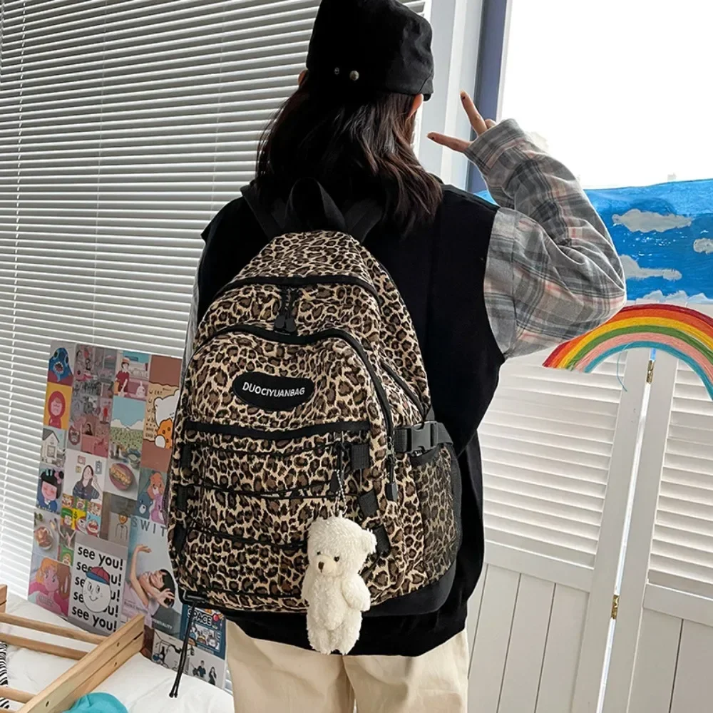 European and American Retro Leopard Print Student Schoolbag Korean Version Ulzzang Versatile Large Capacity Backpack for Women