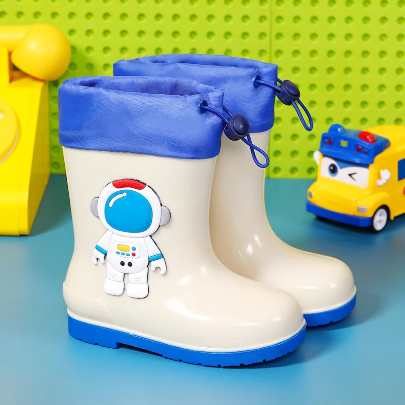 Cartoon Spacemen Slip-on Rain Boots Children Four Season Baby Shoes Kids Boys Girls Waterproof Anti-skid Cotton Warm Rain Shoes