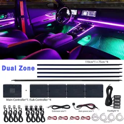 18/22 in 1 Car LED Ambient Lights Universal 64 Colors RGB Interior Acrylic Strip Neon App Auto Decoration Lamp Kit 12V Dual Zone