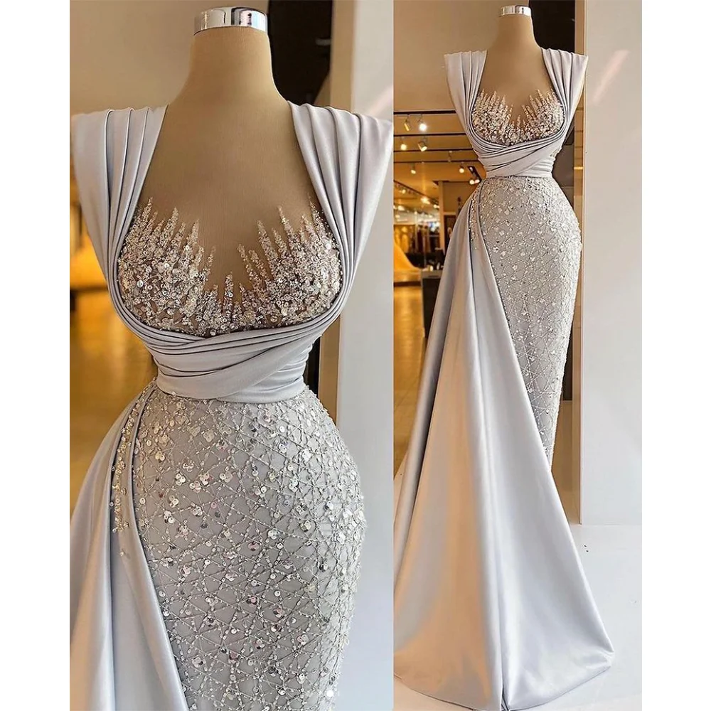 Luxury Criss-Cross Sequined Evening Dress Fashion Sweetheart Beading Pleat Floor Length Mermaid Gowns Exquisite Party Prom Dress