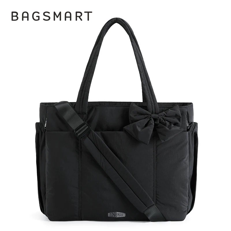 BAGSMART Gewatteerde draagtas met strik Casual gewatteerde gewatteerde damesschoudertassen Geschikt voor 15,6 inch laptop Grote capaciteit Yoga Gymtassen