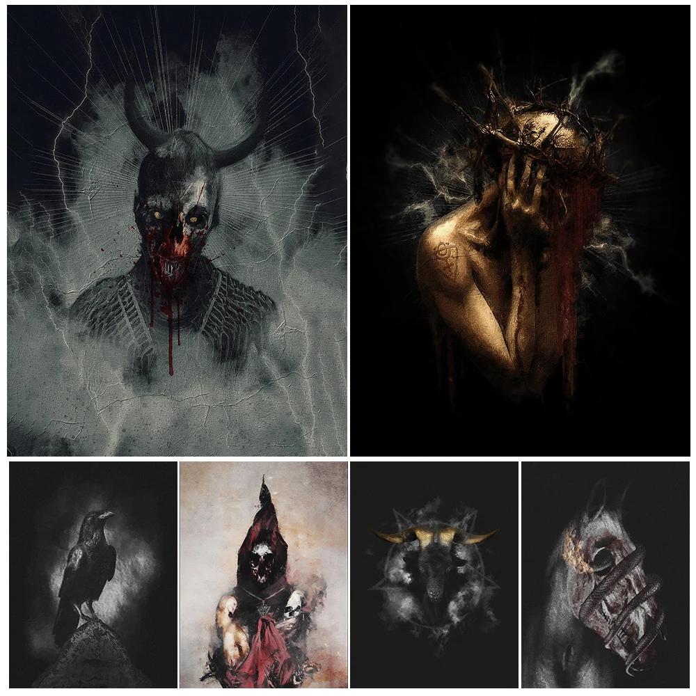 

Crow,Black Sheep,Horse&Snake,Horror Demon & Animal Portrait,Art Poster Print Witchcraft Aesthetic Vintage Wall Art Canvas Print