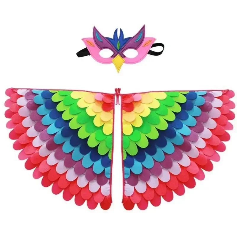 Kids Cosplay Costume Stage Performance Owl Peacock Butterfly Wings Bird Felt Cape with Mask for Girls Boys Halloween Party Cloak