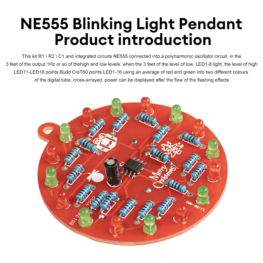 

LED Christmas Tree Decoration NE555 Flashing Light Pendant PCB Circuit Welding Practice DIY Kit for Welding Internship, Teaching