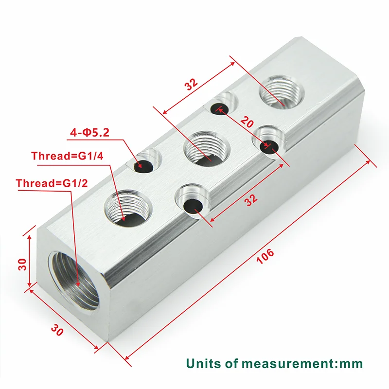 1/4" Internal Thread Pneumatic Distributor Connector Quick Connector Manifold Shunt Aluminum Block For Air Compressors