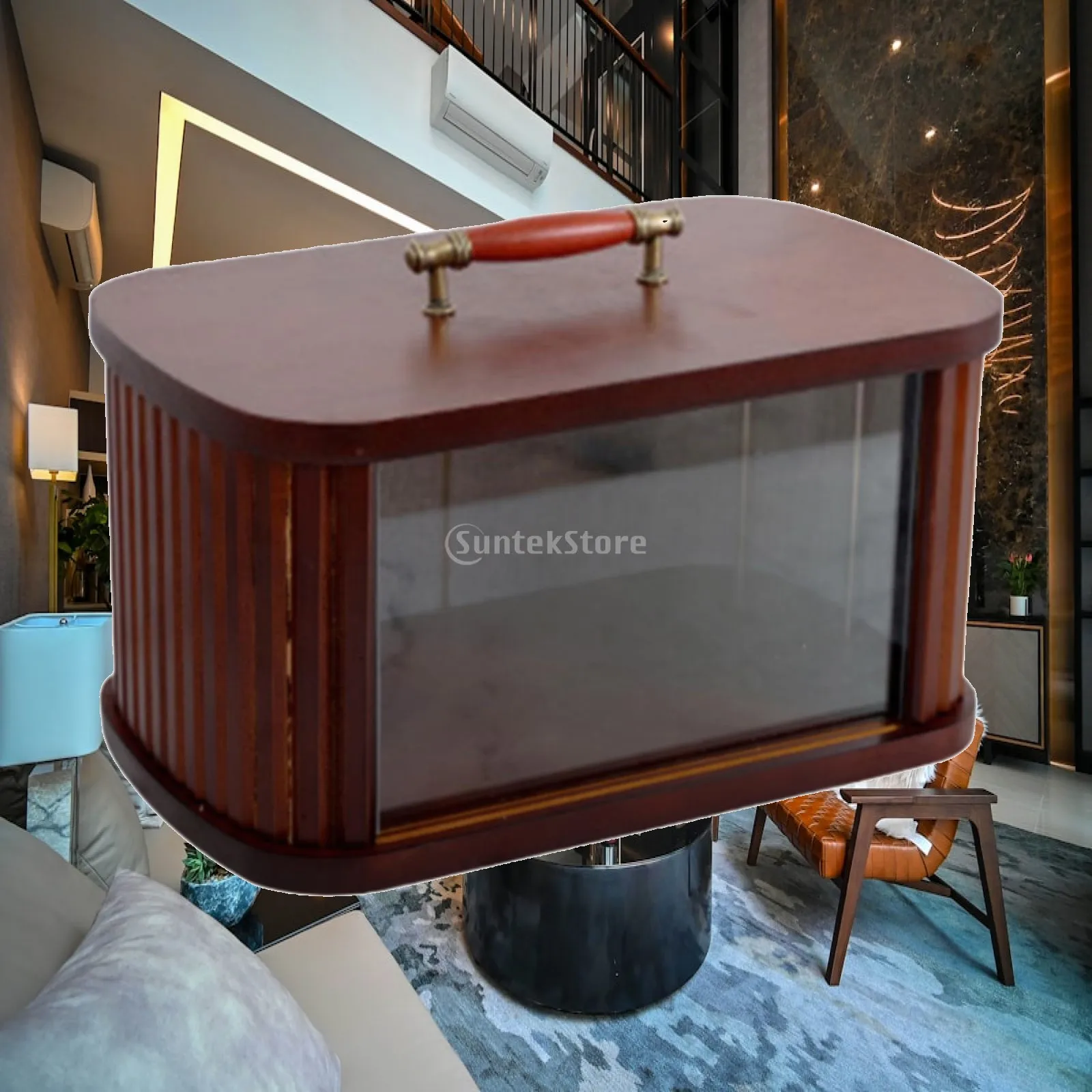 Bread Holder Box with Wooden Lid Display Window Large Capacity Storage Container Bin for Kitchen Countertop and Gift Use