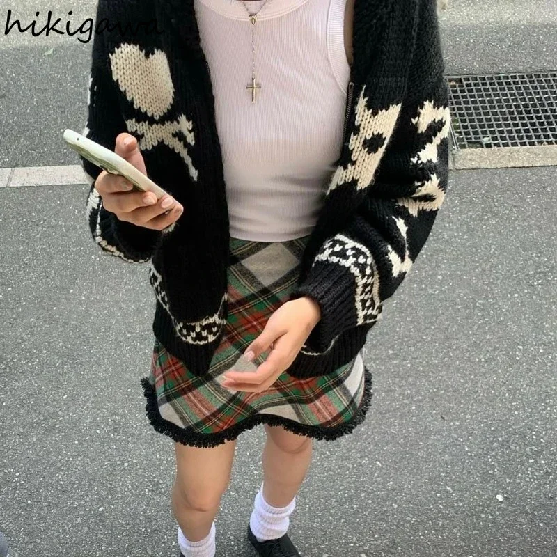 Fall Winter Clothing Vintage Sweater for Women 2023 Ropa Mujer Fashion Punl Skull Pull Femme Casual Fashion Knit Cardigan Coat