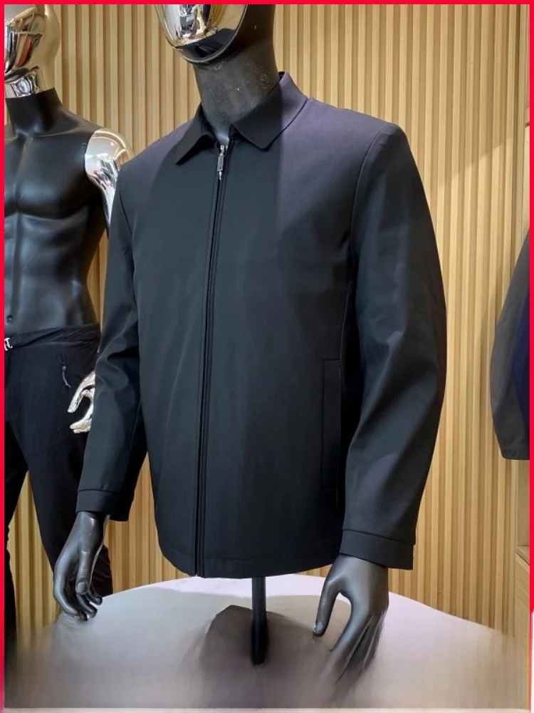 

Busin Casual Silk Inner Liner Cotton Jaet for Men Autumn Winter Commuting Warmth Flip Collar Polyester Fiber Zipper Deco...