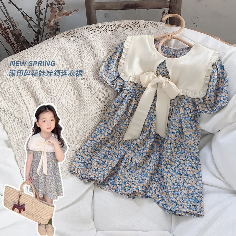 

2024 New Children's Clothes Girls Floral Dresses Summer Thin Baby Skirts Kids Girls Foreign Princess Dresses 1 To 8 Years Old