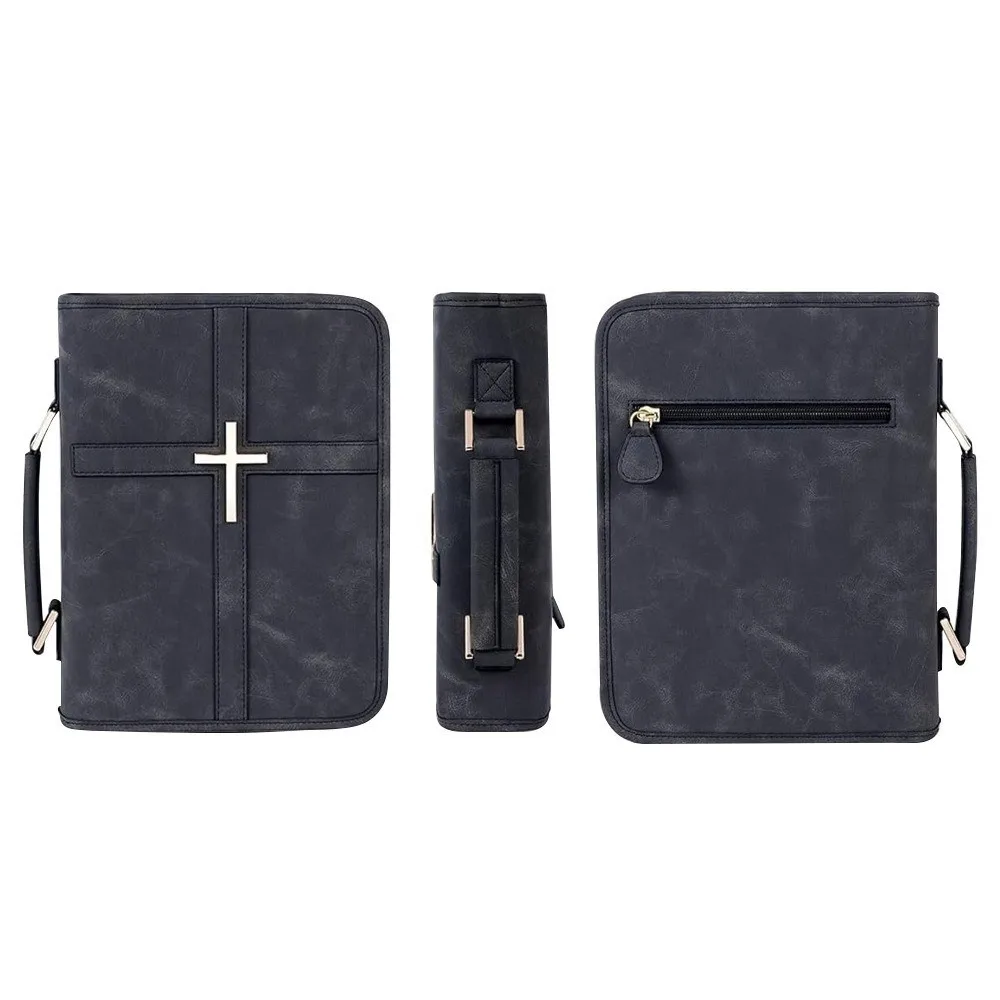 Cross-themed Vegan Leather Bible Cover Dust-proof Built-in Bookmark Ribbon Bible Carrying Case Scratch Resistant Zipper Closure