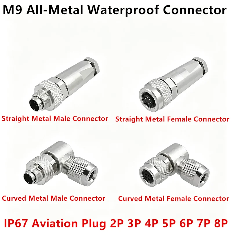 1PCS M9 2P 3P 4P 5P 6P 7P 8 Pin Cable Connector Waterproof Metal Assembled Aviation Plug IP67 Male Female Soldering Joint