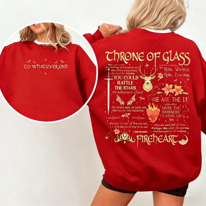 Sweat-shirt à face du trône de verre, Aelin Galathynius, inspiré du treize Sjm Merch, vêtements de lecteur fantastique, sweat à capuche assorti