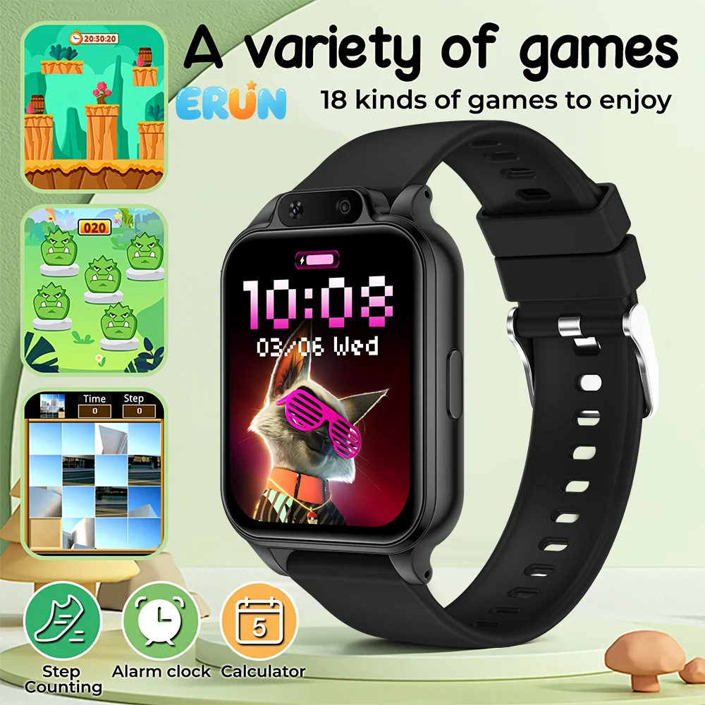 Youngsters's Smart Watch with 18 Educational Games, HD Selfie Support, Camera, USB Charging, Photo Album, Pedometer, Perfect Birthday and Christmas Gift for Boys and Girls, Fun Cat Design, Multiple Color Straps Available