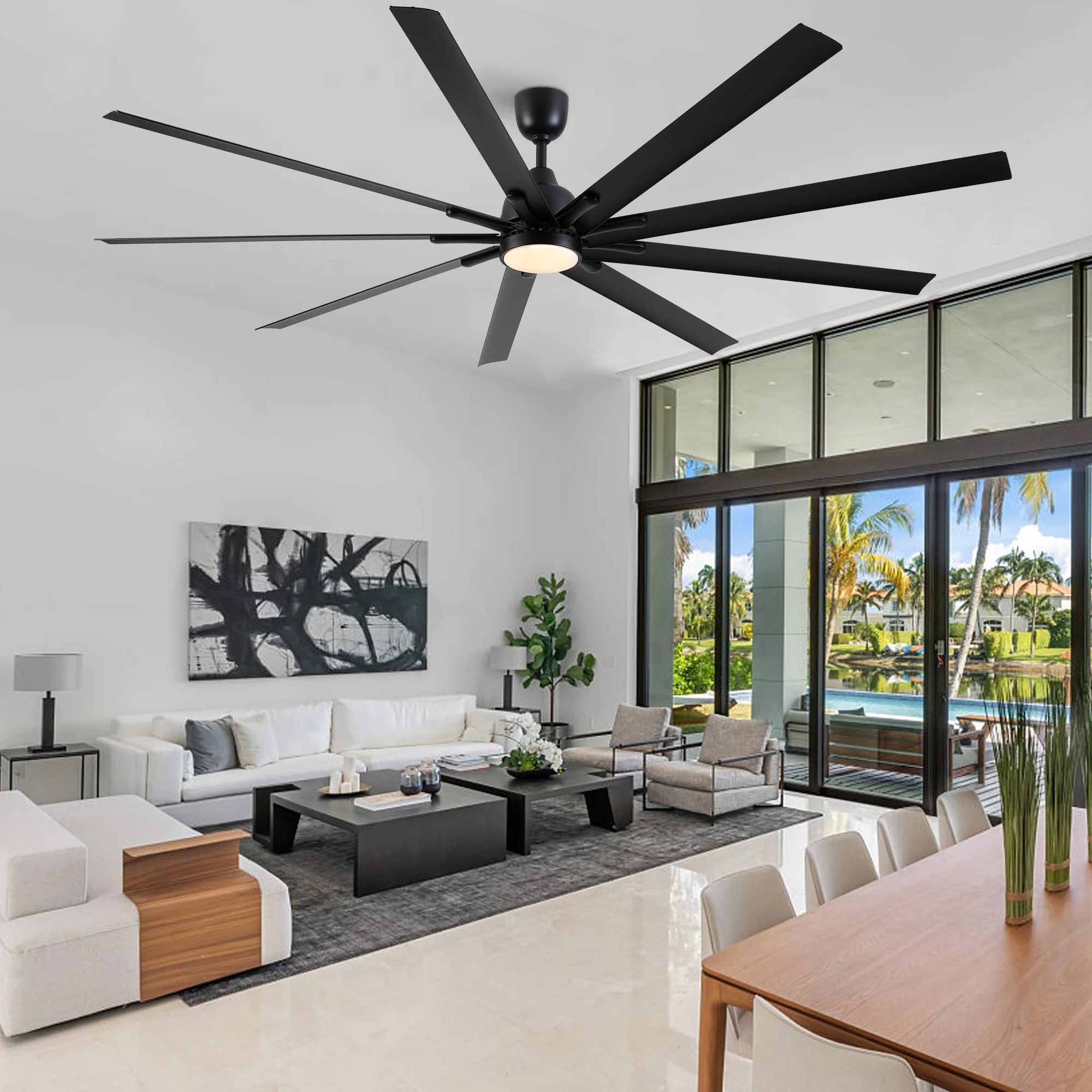 

84 In Super Large Black Ceiling Fan with Remote Control