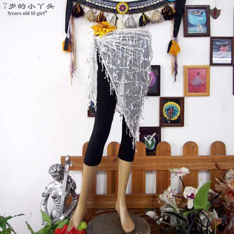 Bufanda con frange de lentejuelas Tribal Fusion danza del vientre encaje Hipscarf Hipshawl FlapperBC01