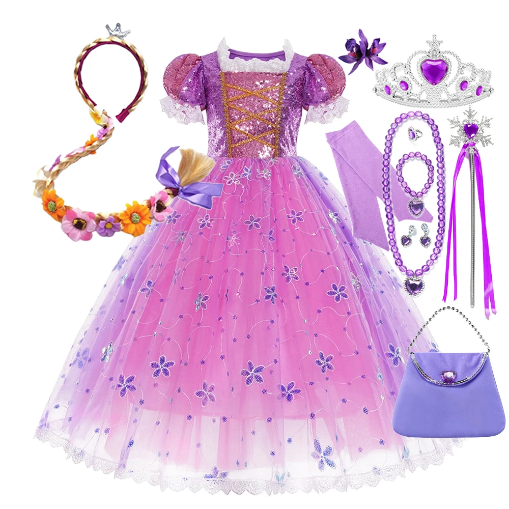 

Детский костюм принцессы Рапунцель, нарядное платье для маленьких девочек, наряд для вечеринки на Рождество и Хэллоуин