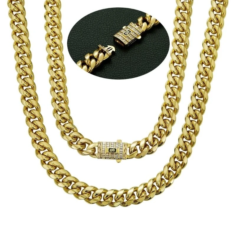 

Hip Hop Styles 14K Gold Cuban Chain Necklace with Micro Pave Zirconia Unisex C71A