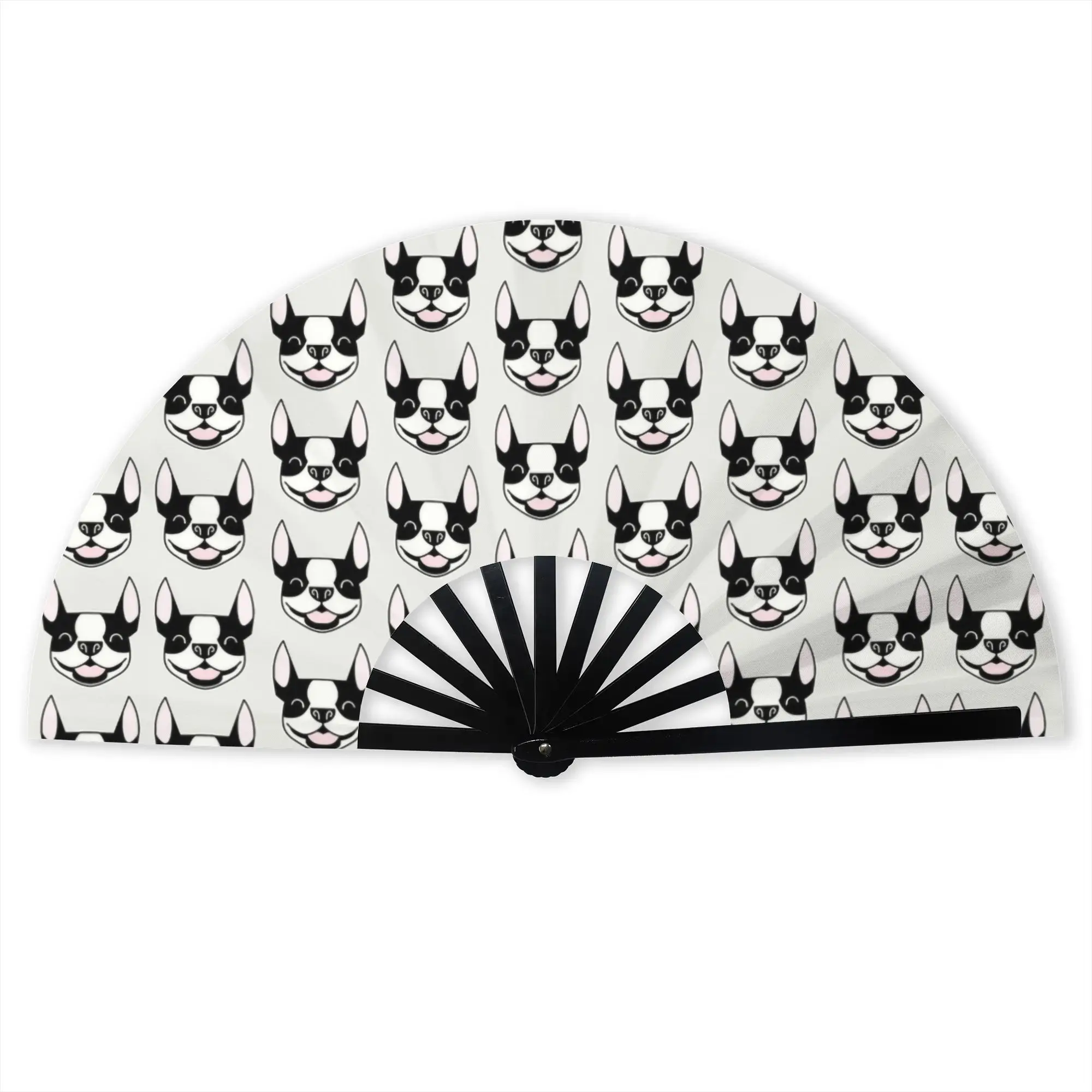 Smiling Boston Terrier Dog Traditional Folding Fan Puppy Pet High-Quality Polyester Fans Gift Classic Decorative Hand Fan