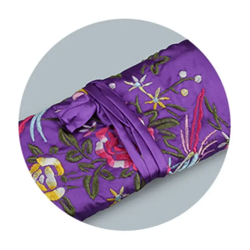 Premium Jewelry Silk Roll Wrap Gift Bags Traditional Silk Travel Chinese Embroidery Jewelry Bag