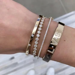 rose gold Color Clear CZ Charm Bracelets & Bangles For Women Star With Moon WEDDING Bangle Jewelry Wholesale Pulseras