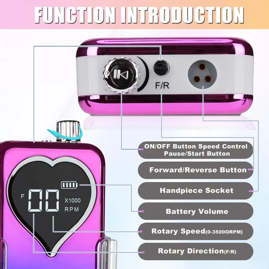 Taladro eléctrico para uñas acrílicas, juego de herramientas de lima de uñas eléctrica de 35000 RPM, pedic de manicura recargable EFile portátil