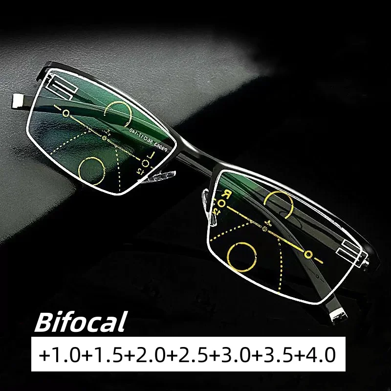 Luxury Men's Bifocal Far and Near Reading Glasses Multi-focus Far Sight Eyeglasses Intelligent  Anti-Blu-ray Presbyopia Eyewear