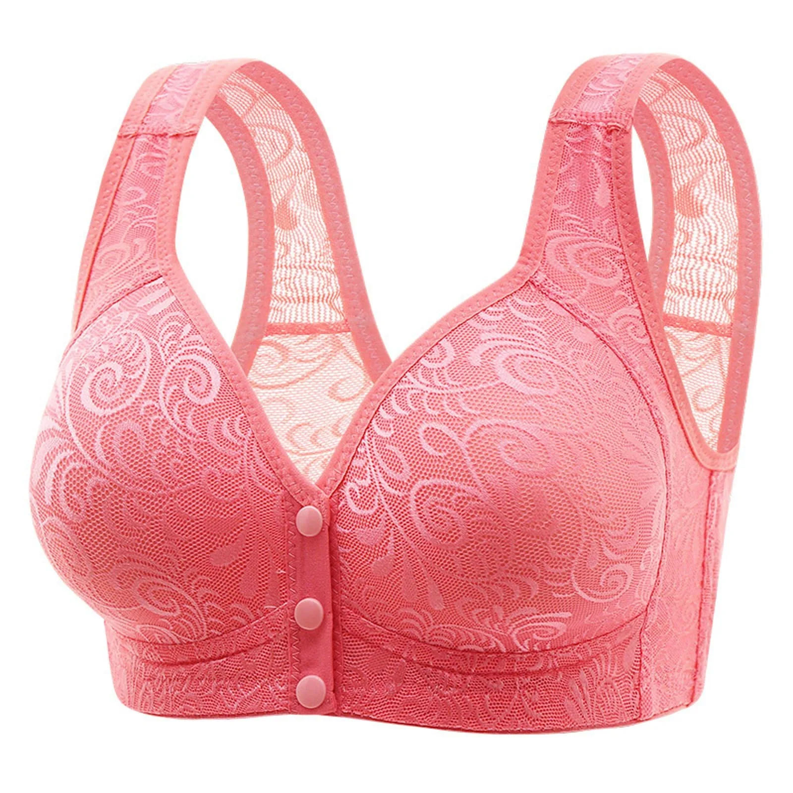 Women\'S Front Side Buckle Lace Bras Edge Without Steel Ring Movement Seamless Gathering Adjustment Section Breathable Large Bras