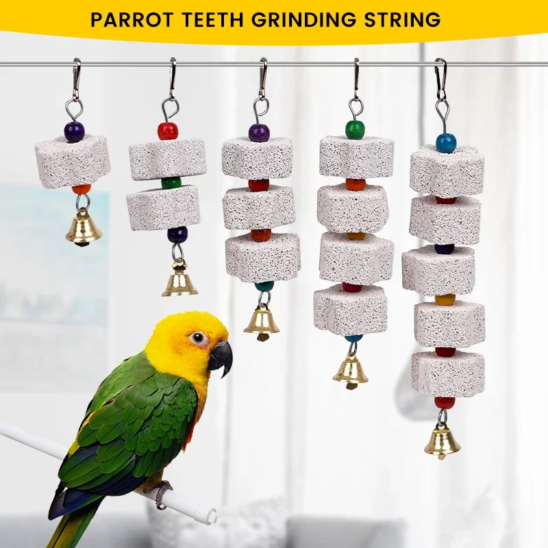 Bird Chewing Toy Parrot Beak Grinding Calcium Stone with Bells Bird Cage Accessories Cage Toys for Rat Hamster Chinchilla Rabbit