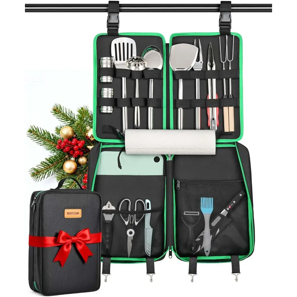 

Набор походной посуды ANGSUN, 16 предметов, портативный кухонный набор для кемпинга с аксессуарами для гриля, подарки для мужчин, пап, новогодний подарок