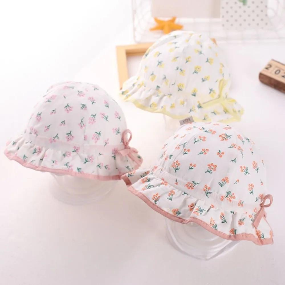 

Lightweight Breathable Baby Hat Lovely Bow Drawstring Visors Kids Sun Hat Adjustable Comfortable Children Hat 1-18Month Baby