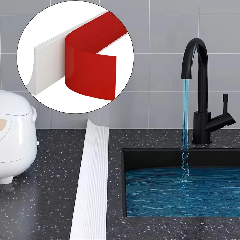 1pc 39.37in Self-adhesive Kitchen Splash Guard, Easy To Install Bathroom Water Blocking Strip,suitable for Sinks and Countertops view 4