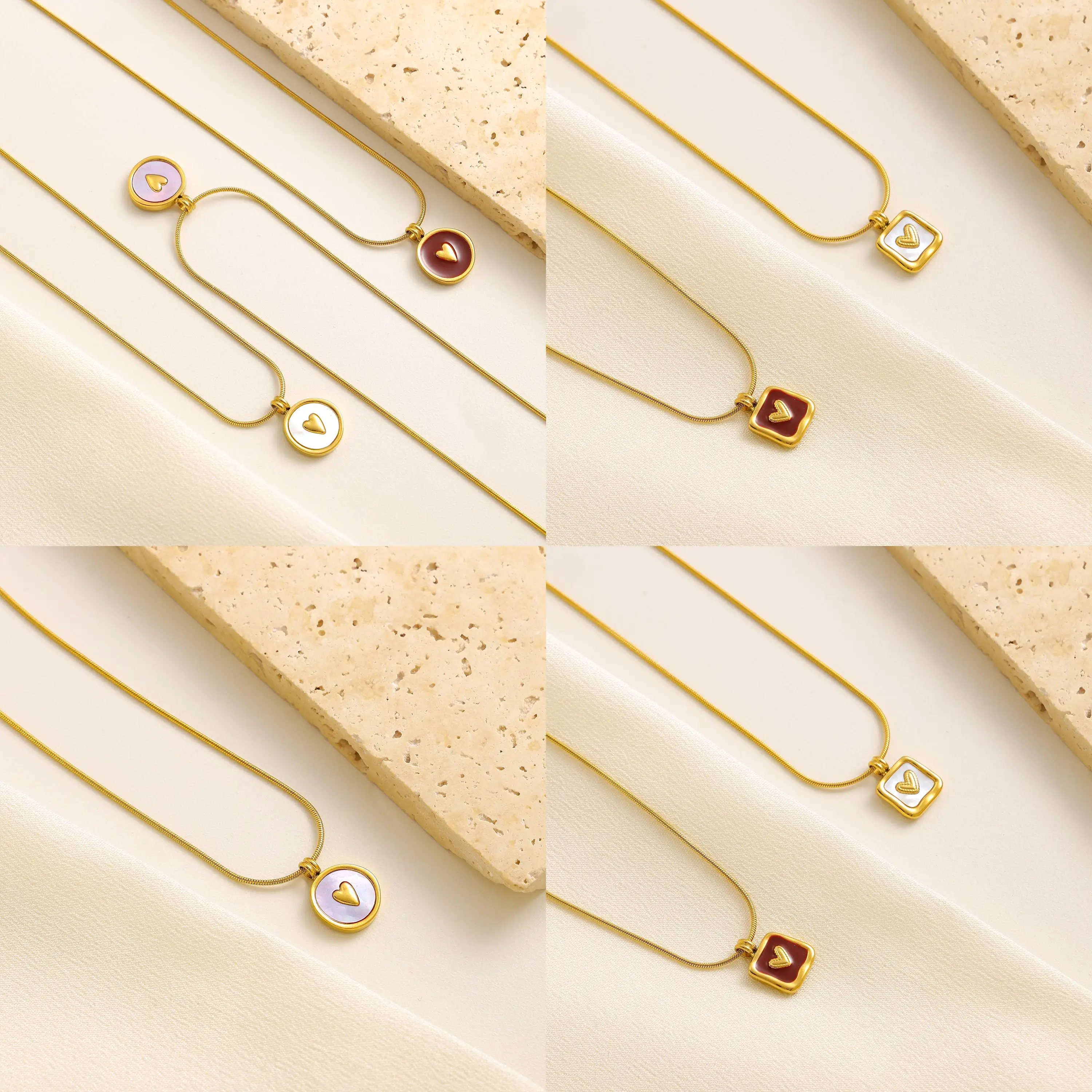 Heart Charm New Arrival Enamel Necklace Stainless Steel 18k Gold Plated Enamel Round Pendant Love Heart Necklce