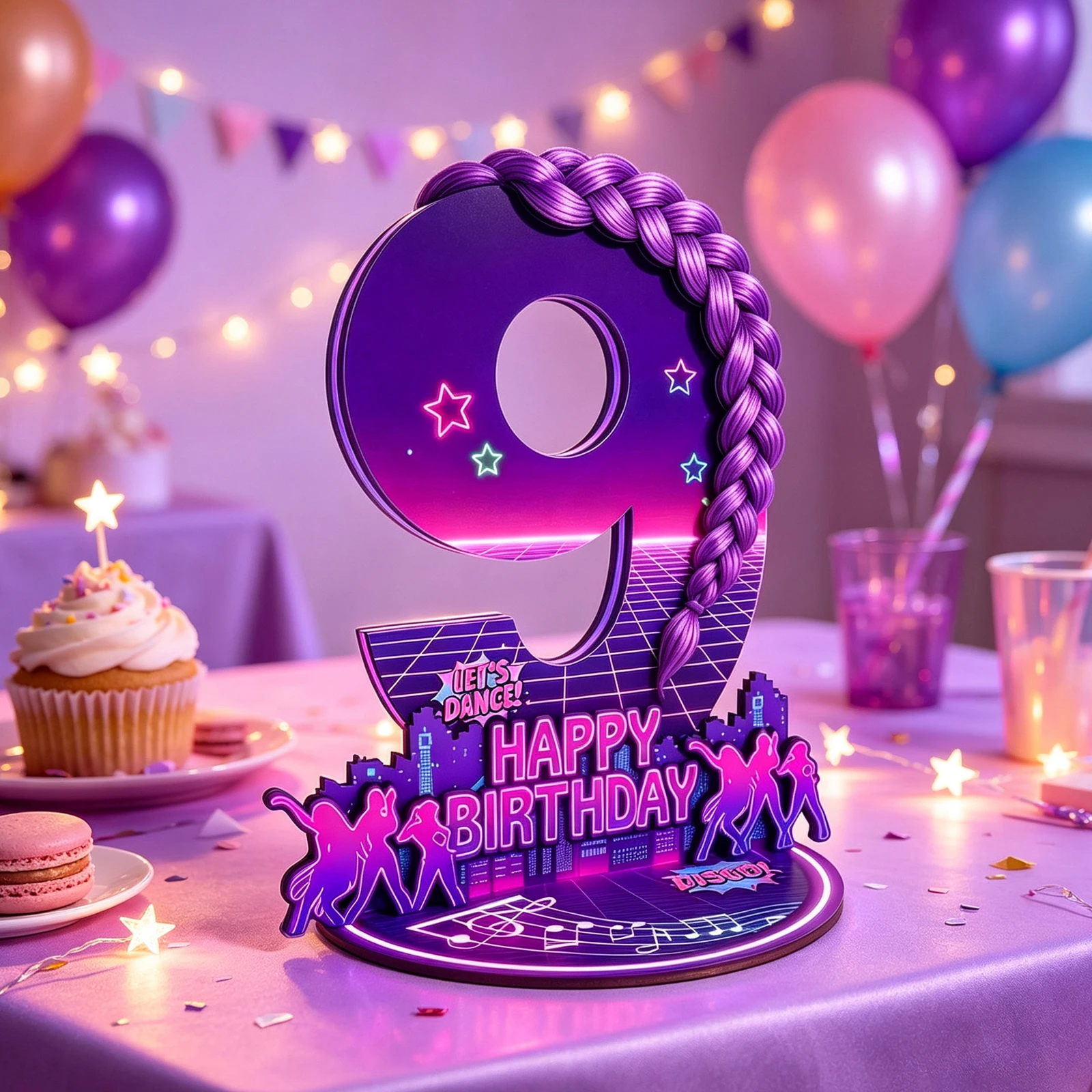 Forniture per feste di musica e danza in stile disco viola, centrotavola viola per compleanni, decorazioni per feste, supporto fotografico da tavolo in legno, segnatavolo con numeri