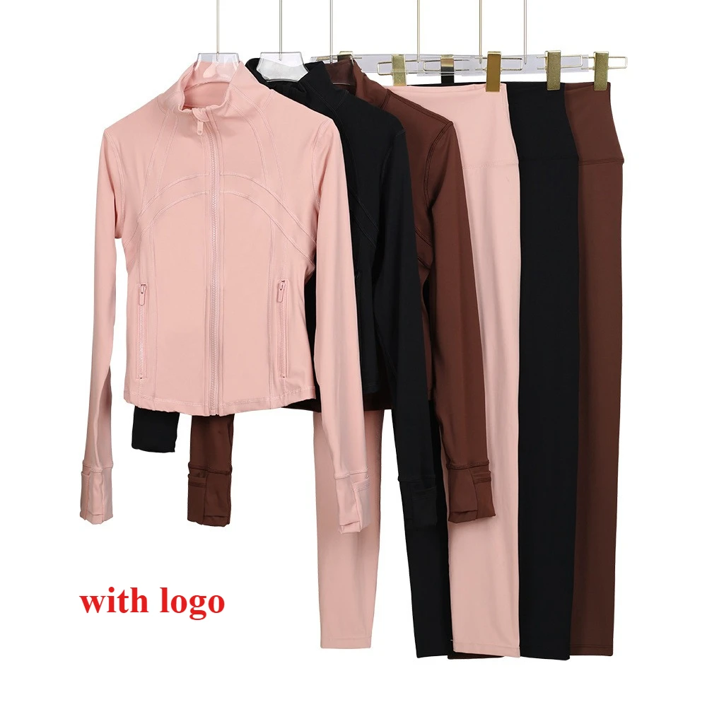 

Лимонный модный укороченный топ с золотой молнией и куртка с воротником-стойкой, комплект из 2 предметов, облегающий спортивный костюм для йоги