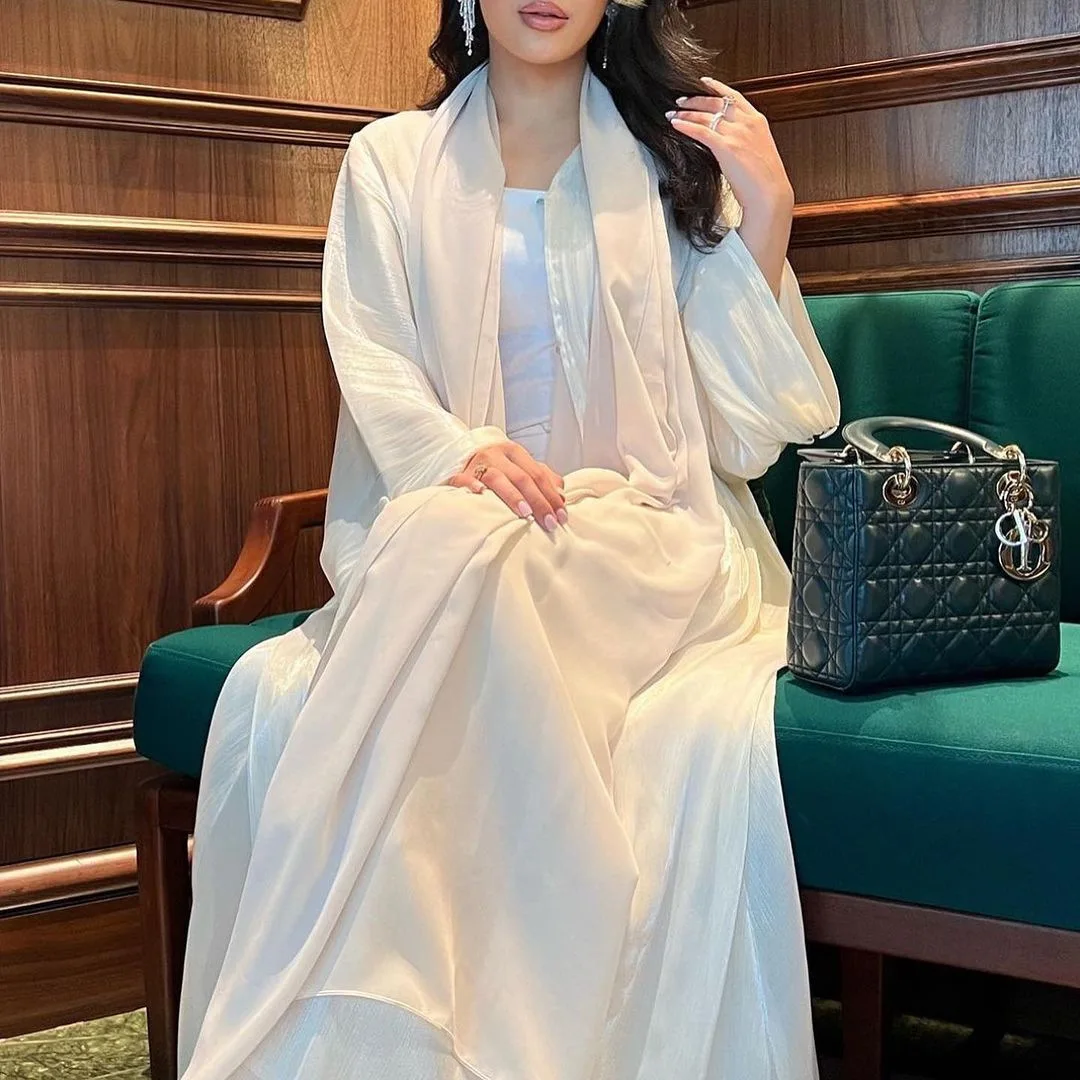 

Muslim Fashion Dubai Women Shiny Satin Open Kimono Abaya Saudi Moroccan Kaftan Elegant Party Clothing Turkish Arab Robe Ramadan