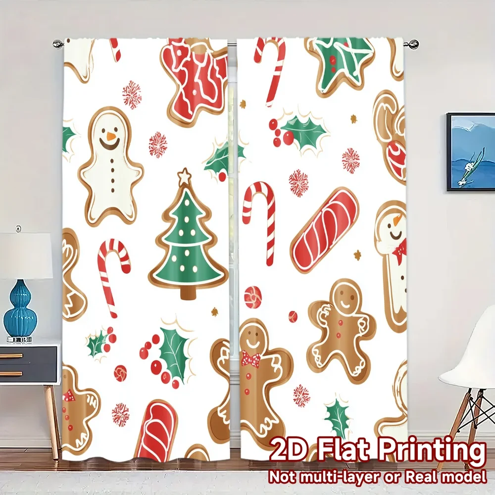 2pcs,Curtains Christmas Cookies Snowman Tree Reindeer (3) Popular Contemporary Curtains Yarn Curtains Decorations Inside for