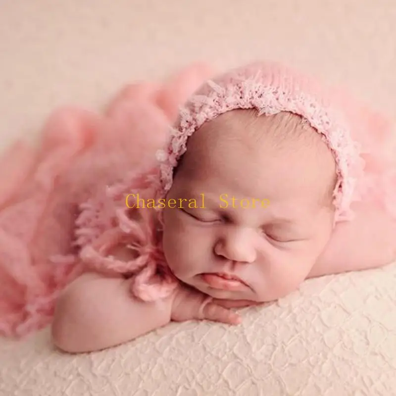 E7CE 2 Pcs Baby Receiving Blanket Hat Outfits Set Soft Sleeping Newborn Infant Photography Props Accessories