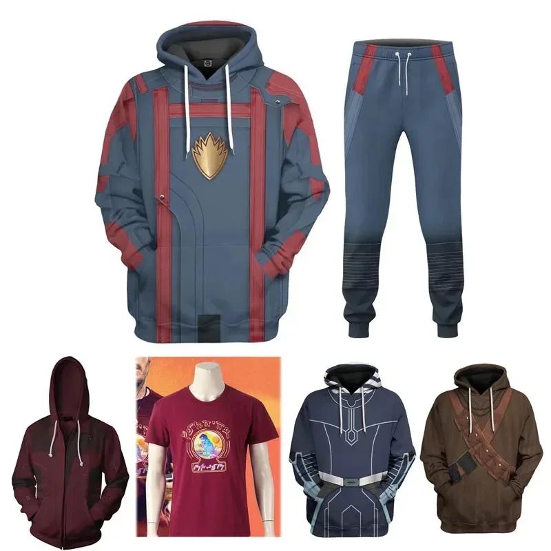 2025 Halloween Cosplay Halloween Star Lord Cosplay disfraz guardianes galaxia 3D impreso sudaderas con capucha uniforme pantalón adulto niño