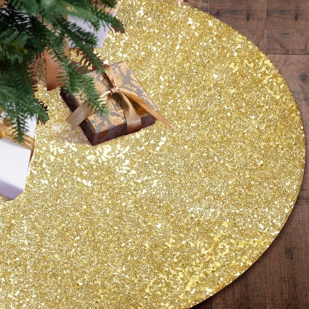 Glitter Sequins Christmas Tree Skirts 60/90/120cm Round Christmas Tree Mat Polyester Large Size Xmas Tree Foot Cover