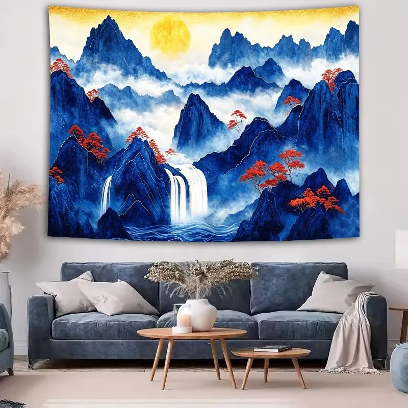 VIKAMA Chinese Ink Painting Tapestry Wall Hanging, Thick Polyester, Wall Art for Living Room Bedroom Office Study Room Decor