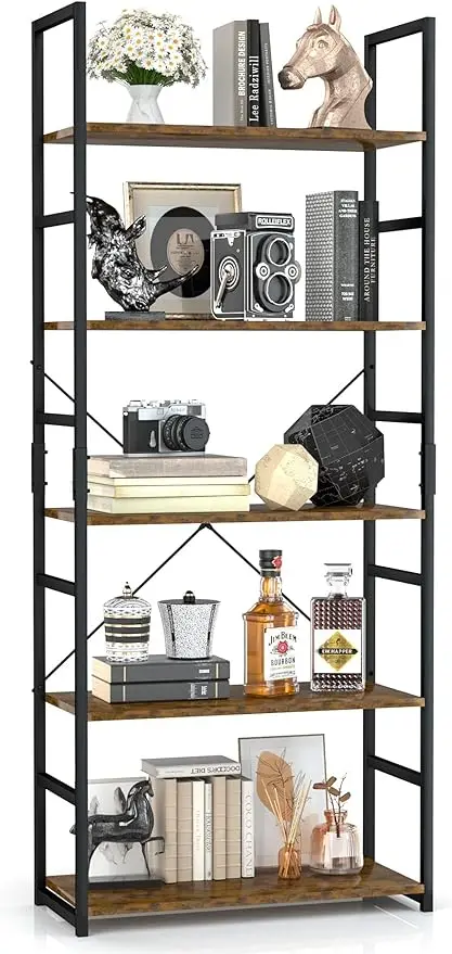 5 Tier Bookshelf, Tall Bookcase, Office Shelf Storage Organizer, Modern Book Shelf for Living Room, Bedroom, and Home Office