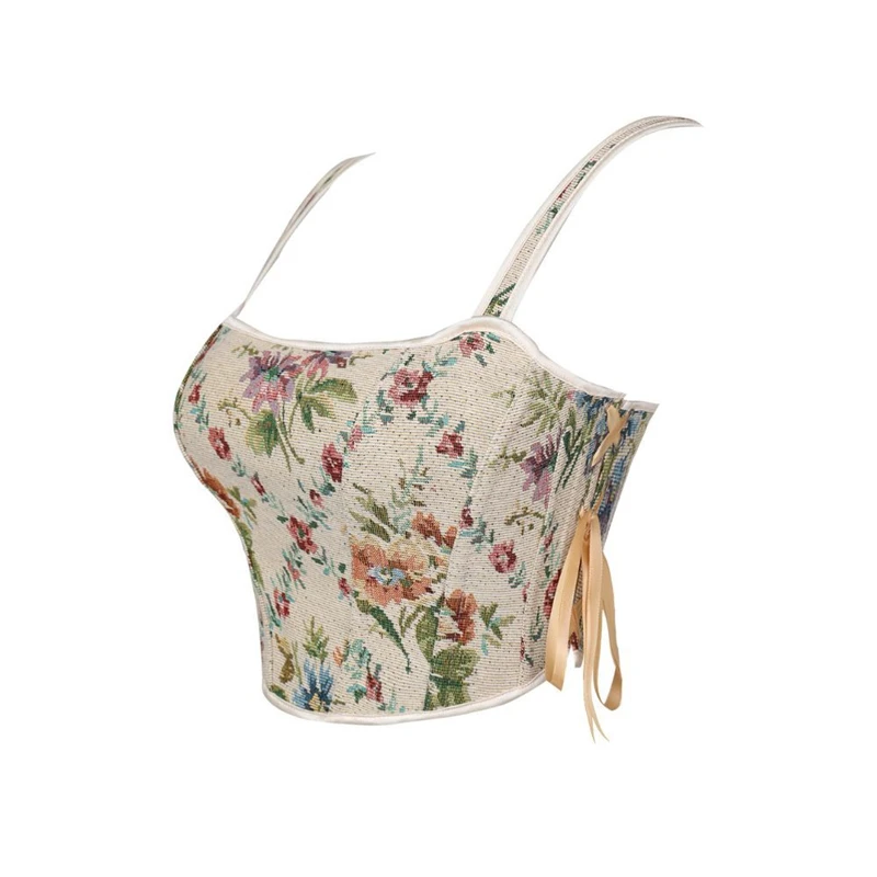 

Элегантный женский корсет-топ без рукавов с принтом, на шнуровке с обеих сторон, облегающий, укороченный, модный, сексуальный, женский бюстье-камизоль