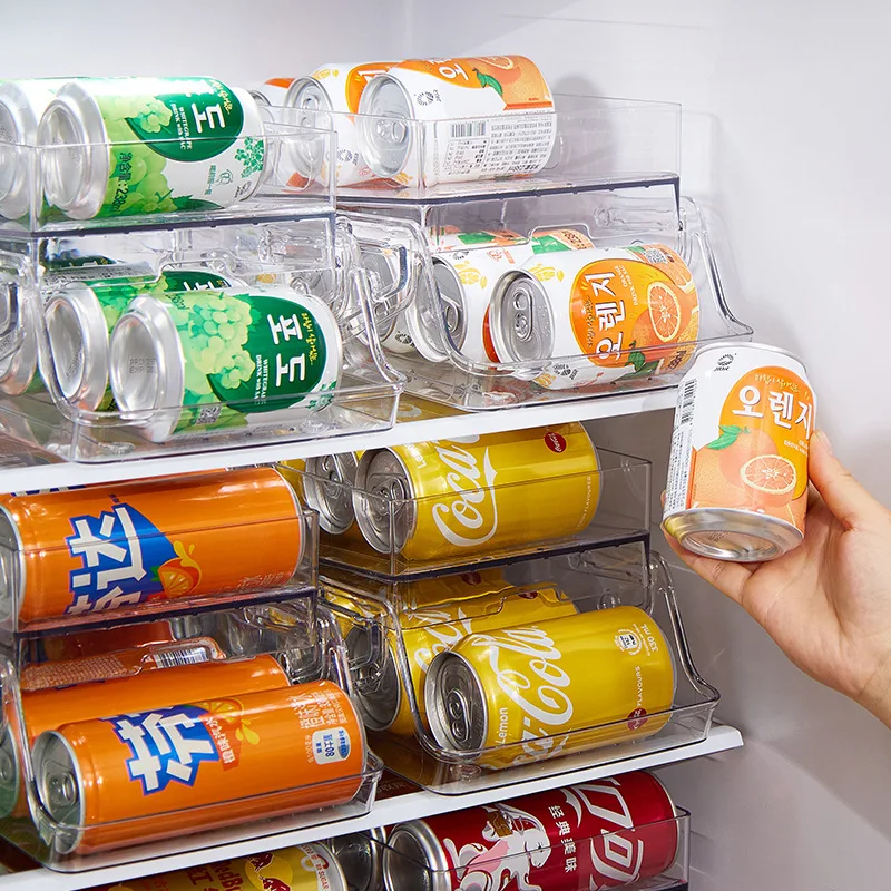 

Double Layer Auatic Refill Beer Coke Can Der Sle Storage Ra Refrigerator Beverage Organizer Plastic Basket