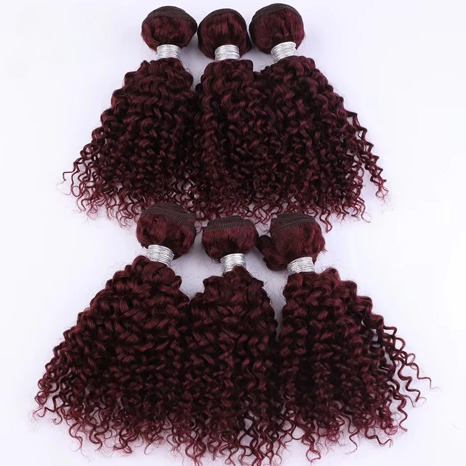 Rambut Manusia Keriting Kinky 6Pcs Brazilian 99J Jerry Curly Ekstensi Rambut Manusia Topper Wanita 100% Remy Rambut Manusia Bundel