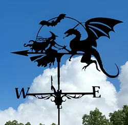 Weather Vane Metal Animal Iron, Witch And Dragon 2-In-1, Outdoor Roof Garden Decoration Weather Vane, Home Crafts, Holiday Gifts