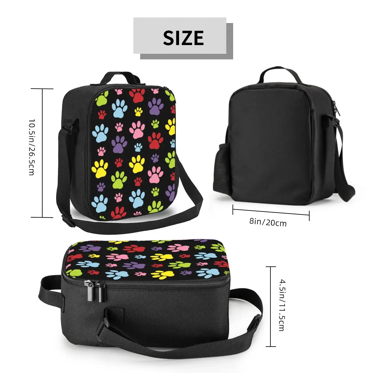 Fiambrera con patrón de patas de colores personalizados, bolsas de almuerzo aisladas, enfriador reutilizable para mascotas, caja térmica Bento para comida, Escuela de Trabajo