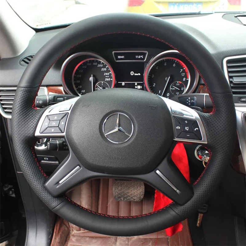 Hand-stitched Genuine Leather Steering Wheel Cover for Mercedes Benz G-Class W463 GL-Class X166 2013-2018 M-Class W166 2012-2015