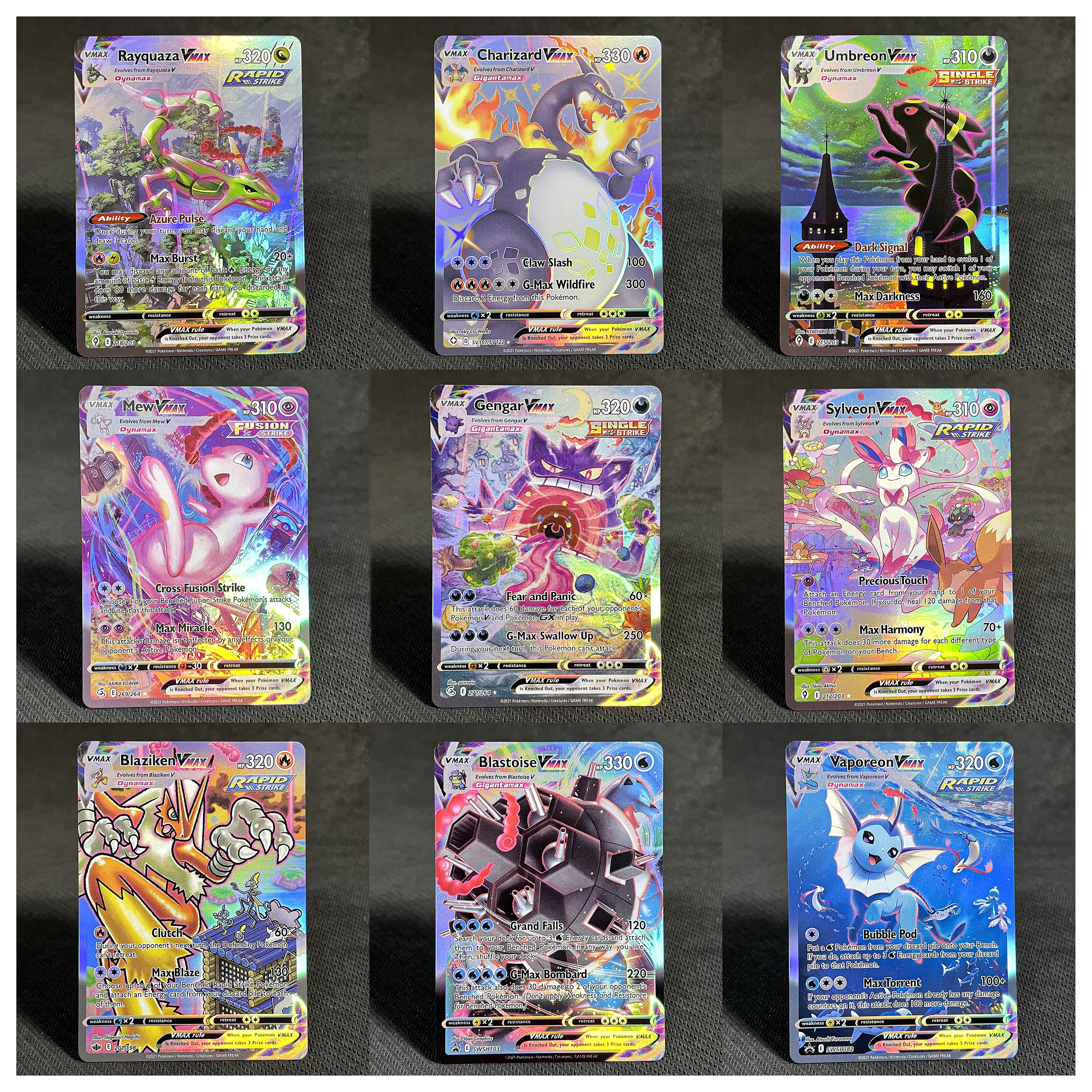 PROXY English VMAX Set Pokemon Cards Charizard Flareon Leafeon Rayquaza Umbreon Vaporeon Rare Holographic PKM PTCG Trading Card