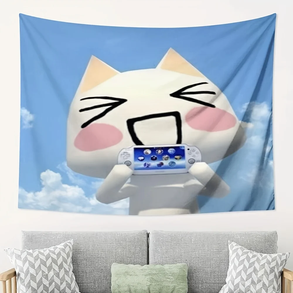 T-Toro Inoue Cat Playing Tapestry Cute Meme Cat Anime Game Character Wall Hanging Aesthetic Room Decor Background Cloth for Dorm